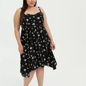 Torrid Size 2 Black Floral Challis Sharkbite Dress